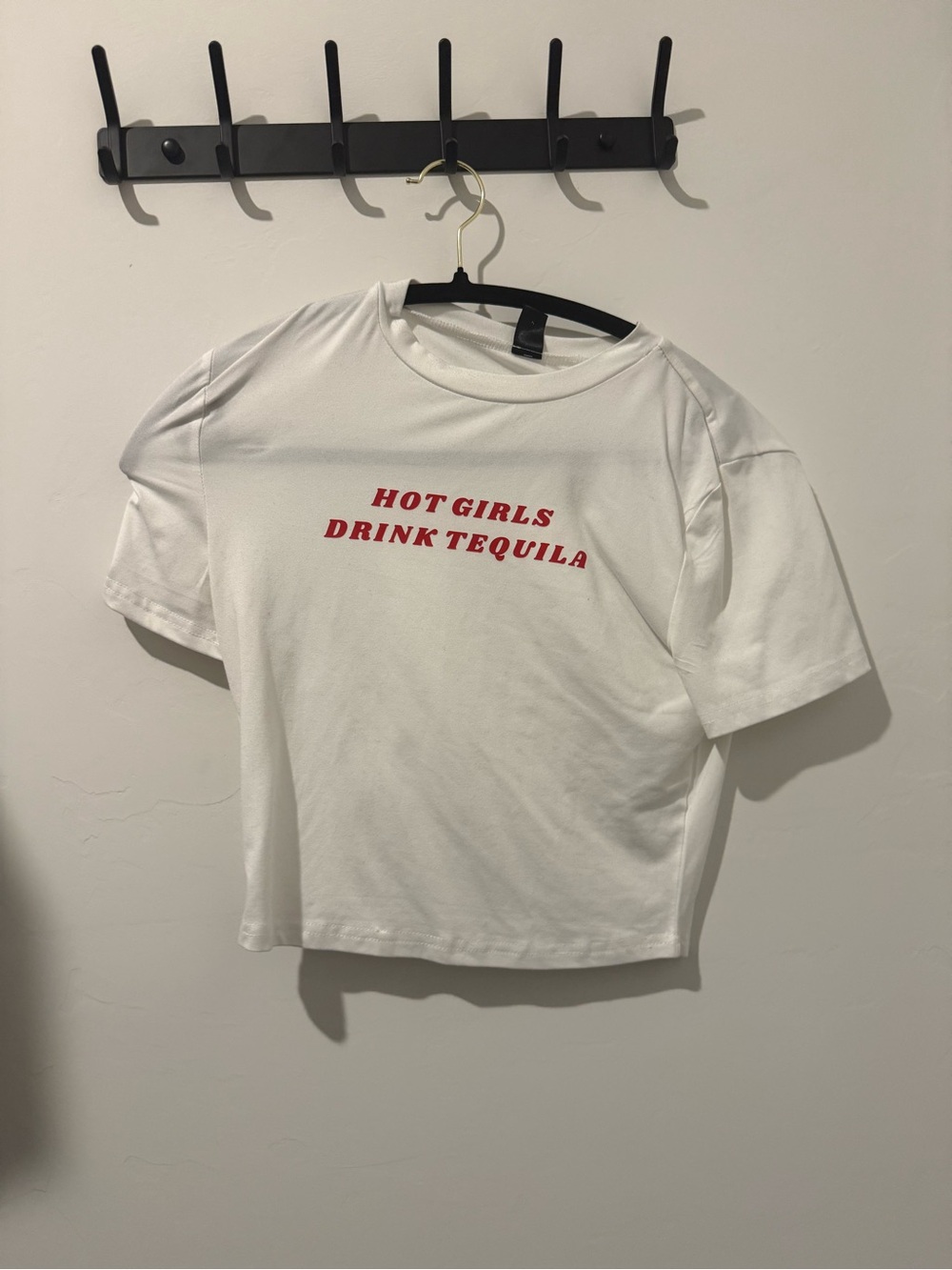 SHEIN White Crop Top with Red Slogan